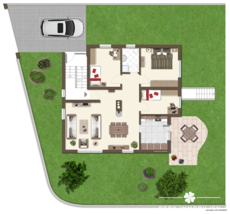 BERK Immobilien – Gepflegtes Zweifamilienhaus mit Garten, Terrassen & vielseitigen Nutzungsmöglichkeiten - Grundriss EG (vis.) (129385)
