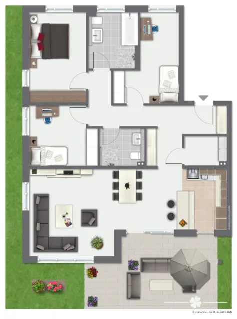 BERK Immobilien – 4-Zimmer-Neubau-Erdgeschosswohnung mit sonniger Terrasse in 1a Lage von Alzenau - Grundriss visualisieren (130467)