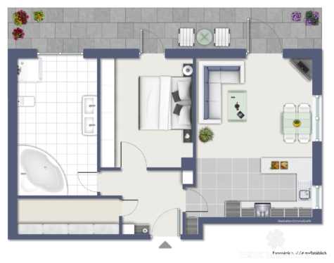 BERK Immobilien – Attraktive 2-Zimmer-Eigentumswohnung mit Terrasse in Glattbach - Grundriss (vis.) (125663)
