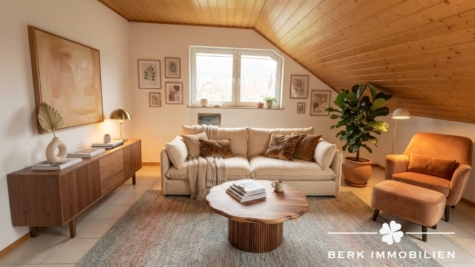 BERK Immobilien – Gemütliche 3-Zimmer-Wohnung in Obernau/Aschaffenburg - Wohnzimmer mit KI Generiert (129082)