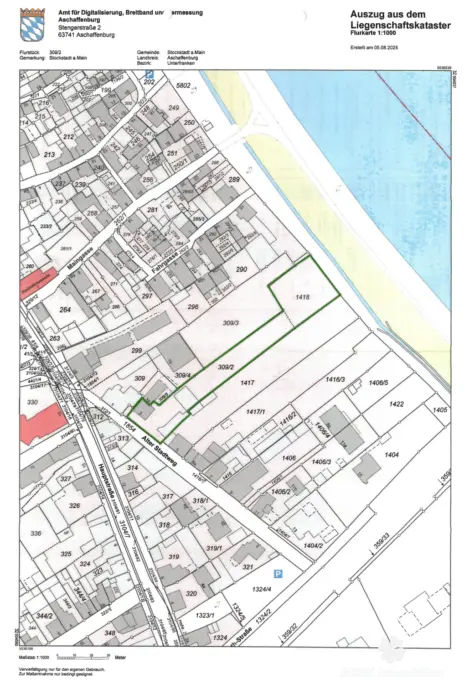BERK Immobilien – Großzügiges Entwicklungsgrundstück in begehrter Wohnlage direkt am Main - Lageplan inkl. Markierung (131634)