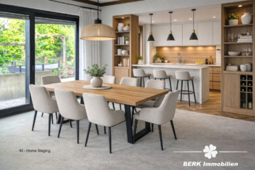BERK Immobilien – Mehr als nur eine ETW in Laudenbach – Garten, Ausbaufläche, einzigartiger Ausblick - KI Home Staging - Esszimmer u. Küche (118185)