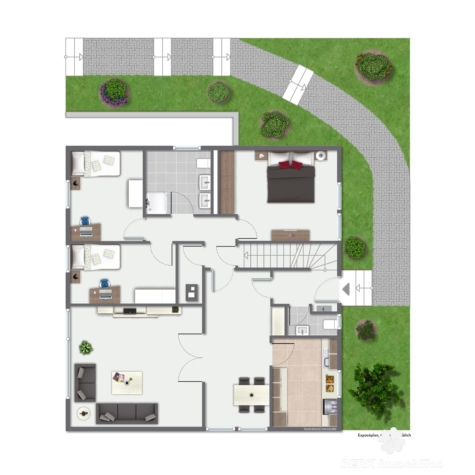 BERK Immobilien – Leben mit Aussicht: idyllisch gelegenes Ein- bis Zweifamilienhaus mit ELW in Sulzbach Soden - Grundriss visualisiert OG (121985)