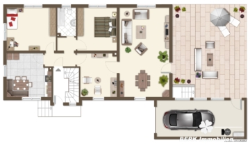 BERK Immobilien – Gepflegtes Zweifamilienhaus in Top-Lage von Haibach mit großem Grundstück - Grundriss EG visuell (118625)