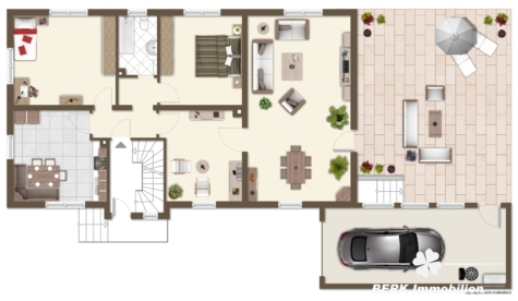 BERK Immobilien – Gepflegtes Zweifamilienhaus in Top-Lage von Haibach mit großem Grundstück - Grundriss EG visuell (118625)