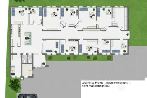 BERK Immobilien – Bemerkenswertes Immobilienensemble mit großem Wohnhaus & eigenem Gewerbegebäude - Grundriss Praxis (130849)