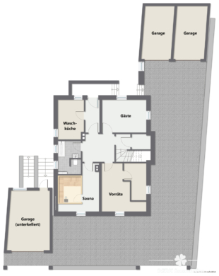 *VERKAUFT* BERK Immobilien – kleine Oase mit viel Platz: top gepflegtes ZFH in Mainaschaff - Grundriss KG (105102)