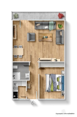 BERK Immobilien – Charmante 2-Zimmer-Wohnung mit großer Loggia in Dietzenbach - Grundriss visuell (104766)