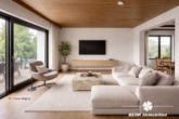 KI Home Staging Wohnzimmer - BERK Immobilien – Gartenparadies am Waldrand mit gigantischem Ausblick – Haus in TE in Laudenbach