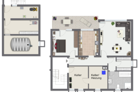 VERKAUFT – BERK Immobilien – MFH, Mehrgenerationenhaus, Anlageobjekt – Gelegenheit in Eschau mit drei Wohnungen - Grundriss Untergeschoss (117952)